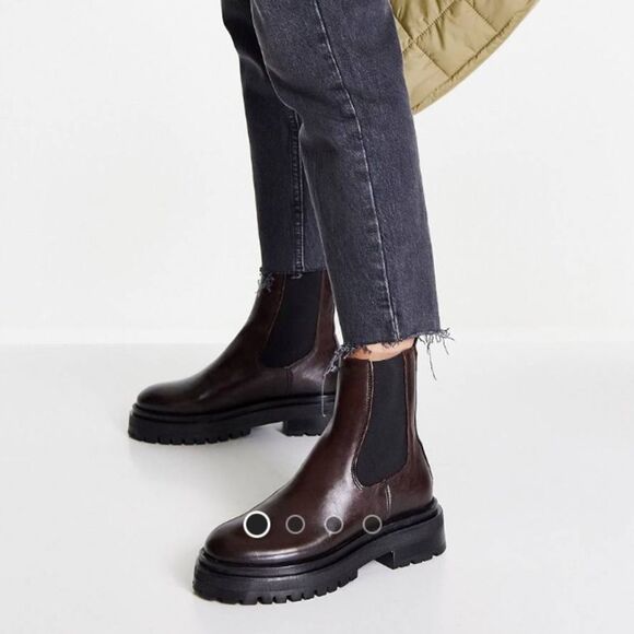 DARK BROWN LEATHER CHUNKY BOOTS - Picture 1 of 6